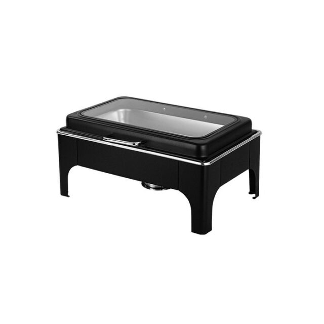 UC123 9L Black Rectangular Glass Chafing Dish