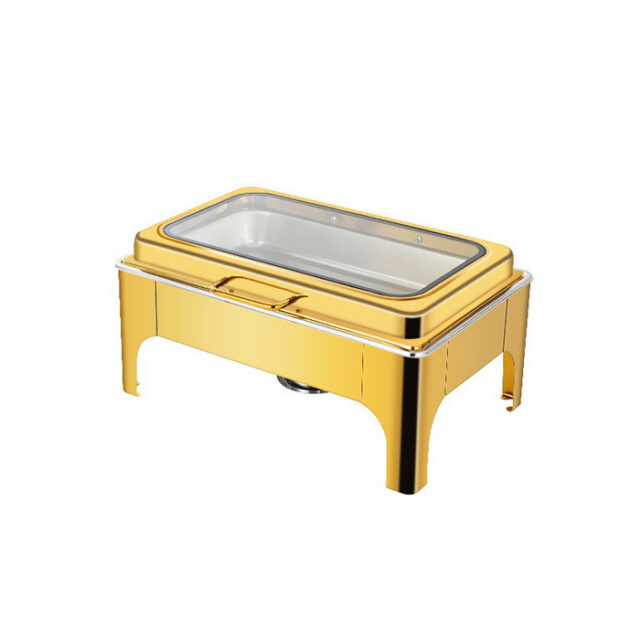 UC124 9L Golden Rectangular Glass Chafing Dish