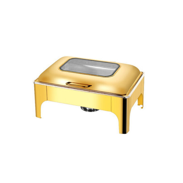 UC135 9L Golden Rectangular Glass Chafing Dish